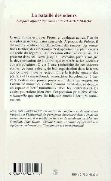 La Bataille des Odeurs, L'espace olfactif des romans de Claude Simon (9782738463227-back-cover)