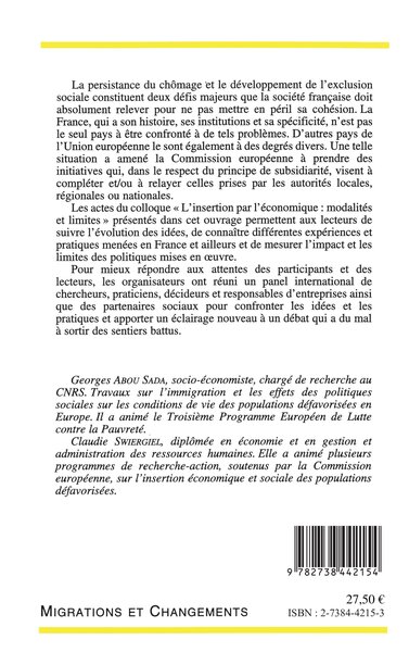 L'INSERTION PAR L'ÉCONOMIQUE MODALITÉS ET LIMITES (9782738442154-back-cover)