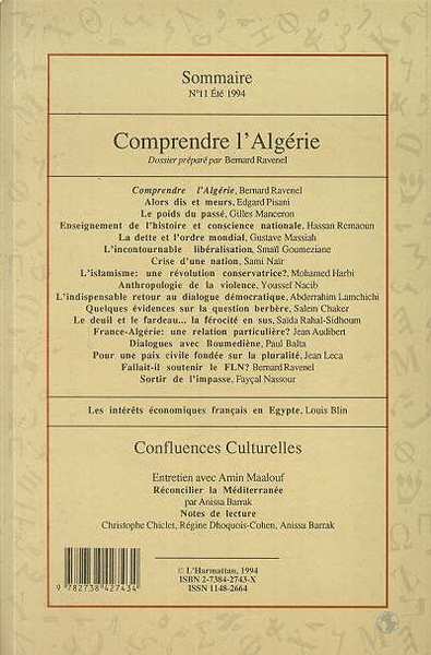 Confluences Méditerranée, Comprendre l'Algérie (9782738427434-back-cover)