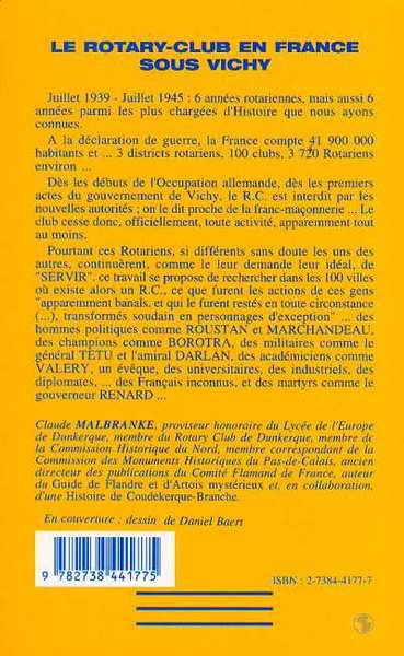 Le Rotary-club en France sous Vichy (9782738441775-back-cover)