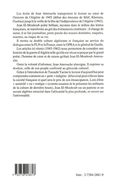 Un Algérien s'adresse aux Français ou l'histoire d'Algérie p (9782738428813-back-cover)