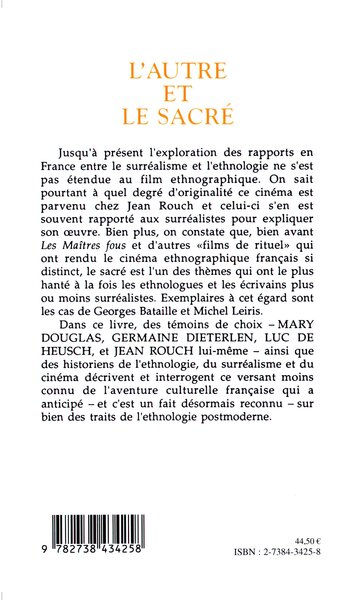 L'autre et le sacré, Surréalisme, cinéma, ethnologie (9782738434258-back-cover)