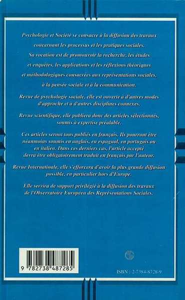 Psychologie et Société, PSYCHOLOGIE ET SOCIÉTÉ N° 2 (9782738487285-back-cover)