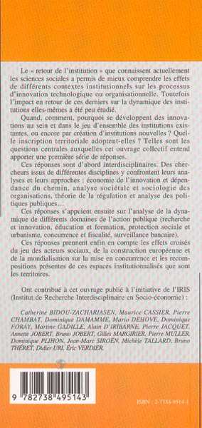 INNOVATIONS INSTITUTIONNELLES ET TERRITOIRES (9782738495143-back-cover)