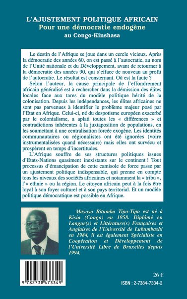 L'AJUSTEMENT POLITIQUE AFRICAIN, Pour une démocratie endogène au Congo-Kinshasa (9782738473349-back-cover)