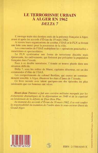 LE TERRORISME URBAIN A ALGER EN 1962, Delta 7 (9782738461452-back-cover)