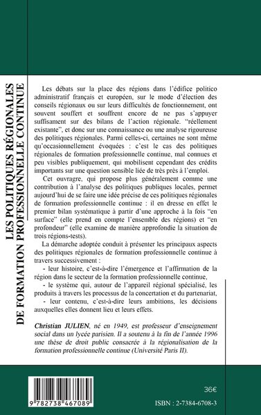 Les Politiques Régionales de Formation Professionnelle Continue (9782738467089-back-cover)