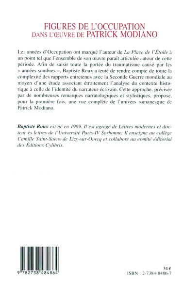 FIGURES DE L'OCCUPATION DANS L'UVRE DE PATRICK MODIANO (9782738484864-back-cover)