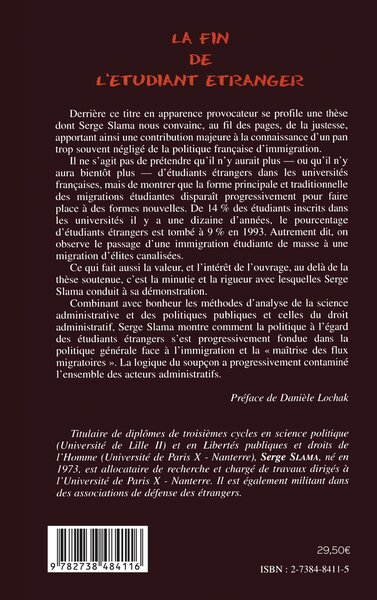 LA FIN DE L'ÉTUDIANT ÉTRANGER (9782738484116-back-cover)