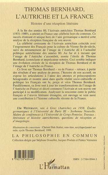 THOMAS BERNHARD, L'AUTRICHE ET LA FRANCE, Histoire d'une réception littéraire (9782738489449-back-cover)