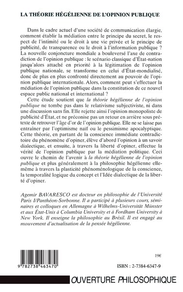 La Théorie Hégélienne de l'opinion Publique (9782738463470-back-cover)