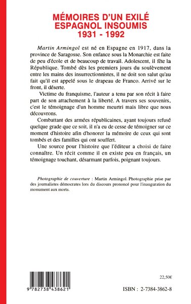 Mémoires d'un exilé espagnol insoumis 1931-1992 (9782738438621-back-cover)