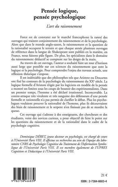 Pensée Logique, Pensée Psychologique, L'art du raisonnement (9782738466839-back-cover)