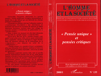 " PENSEE UNIQUE " ET PENSEES CRITIQUES, L'Homme et la Société n°135 (9782738490537-front-cover)