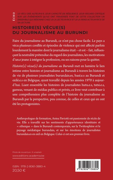 Histoire(s) vécue(s) du journalisme au Burundi (9782806138804-back-cover)
