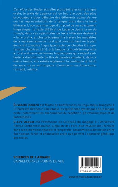 Les représentations de l'oral chez Lagarce, Continuité, discontinuité, reprise (9782806100566-back-cover)