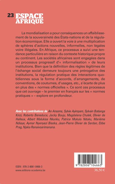 Aux marges des règles et des lois, Régulations informelles et normes pratiques en Afrique - Préface de Jean-Pierre Olivier de Sa (9782806104663-back-cover)