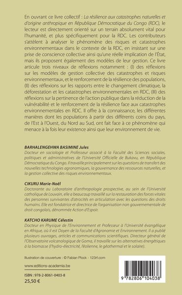 Résilience aux catastrophes naturelles et d'origine anthropique en République démocratique du Congo (9782806104038-back-cover)