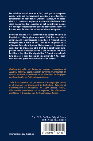 Multiculturalismes et identités en Europe, Publications de l'Institut Européen de l'Université de Genève 10 (9782806100429-back-cover)