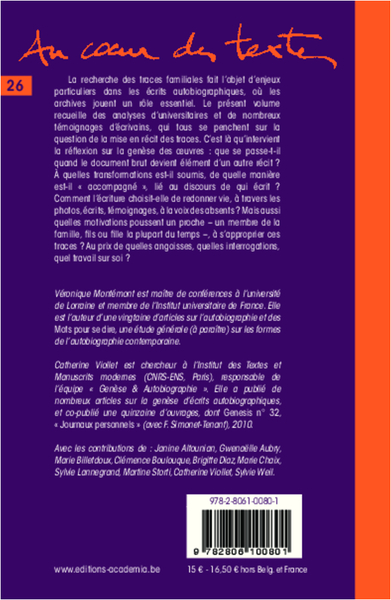 Archives familiales : mode d'emploi, Récits de genèse (9782806100801-back-cover)