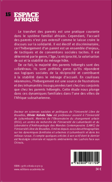 Ménages à Lubumbashi, Hébergement et vie domestique (9782806101709-back-cover)