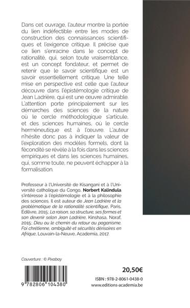 Exigence critique, rationalité et méthodologie des sciences, Penser avec Jean Ladrière (9782806104380-back-cover)