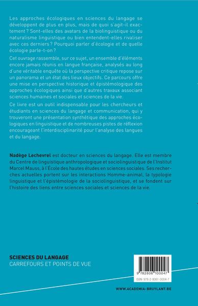 Les approches écologiques en linguistique, Enquête critique (9782806100047-back-cover)