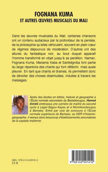 Fognana kuma, Et autres oeuvres musicales du Mali (9782140491412-back-cover)