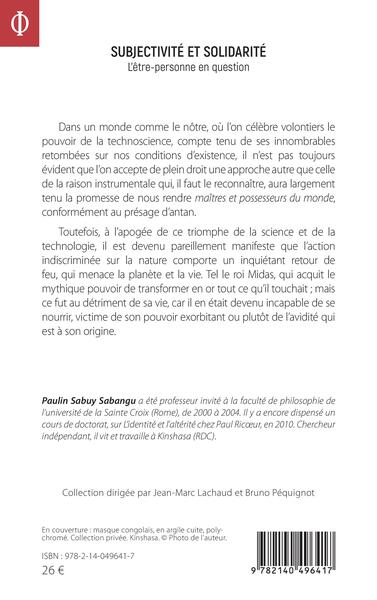 Subjectivité et solidarité, L'être-personne en question (9782140496417-back-cover)