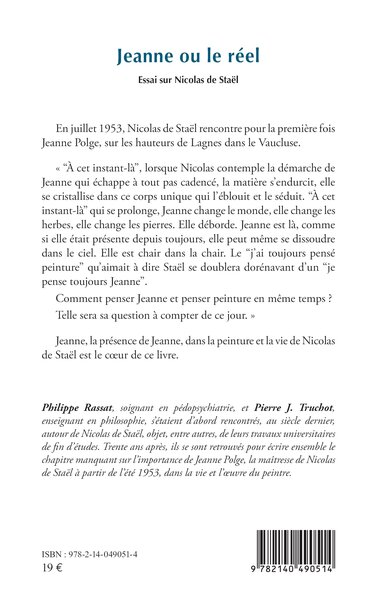 Jeanne ou le réel, Essai sur Nicolas de Staël (9782140490514-back-cover)