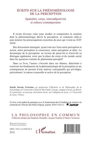 Ecrits sur la phénoménologie de la perception, Spatialité, corps, intersubjectivité et culture contemporaine (9782140487569-back-cover)
