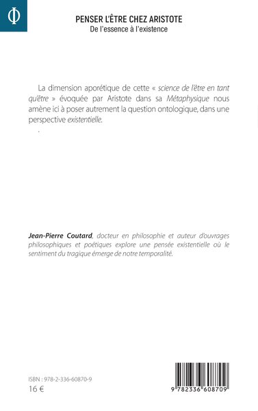 Penser l’être chez Aristote, De l’essence à l’existence (9782336608709-back-cover)