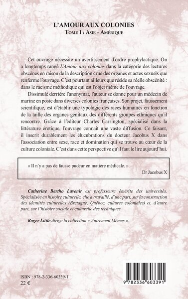 L’amour aux colonies, Tome I : Asie - Amérique (9782336603391-back-cover)