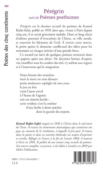 Pérégrin, suivi de Poèmes posthumes (9782336620817-back-cover)