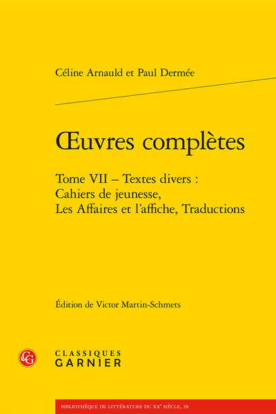 oeuvres complètes, Textes divers : Cahiers de jeunesse, Les Affaires et l'affiche, Traductions (9782406086710-front-cover)