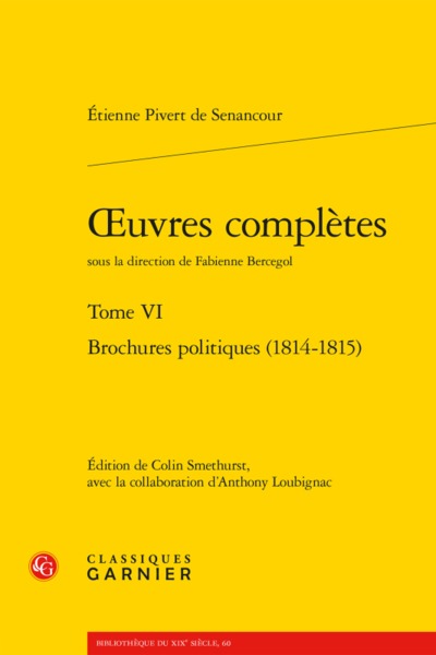 oeuvres complètes, Brochures politiques (1814-1815) (9782406064985-front-cover)