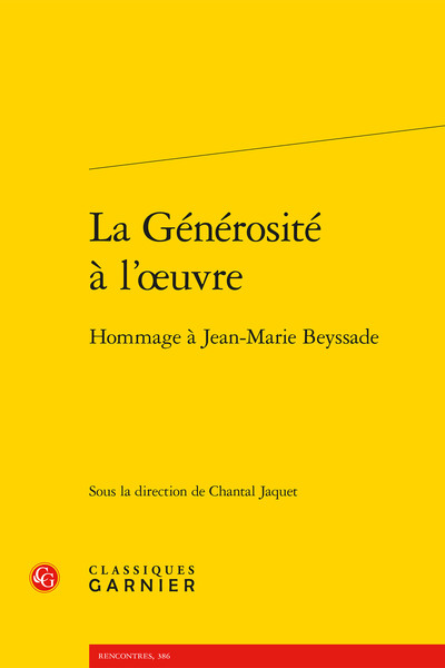 La Générosité à l'oeuvre, Hommage à Jean-Marie Beyssade (9782406082194-front-cover)