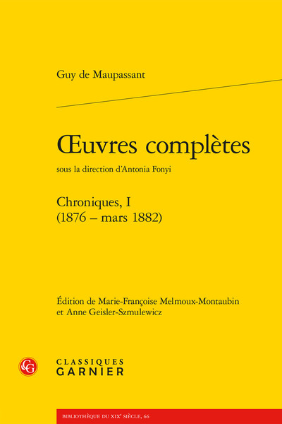 oeuvres complètes, Chroniques, I (1876 - mars 1882) (9782406086970-front-cover)