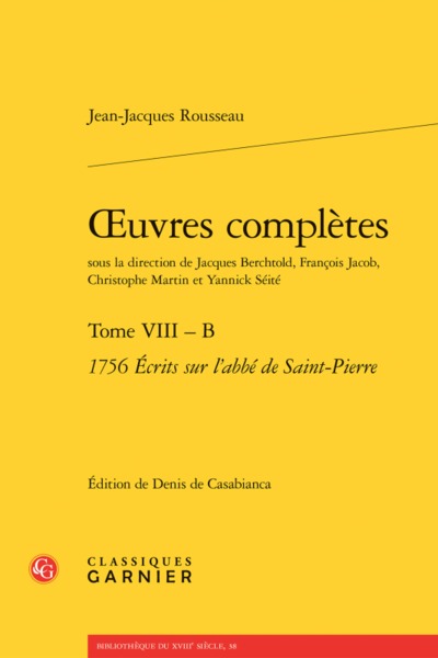 oeuvres complètes, 1756 Écrits sur l'abbé de Saint-Pierre (9782406079187-front-cover)