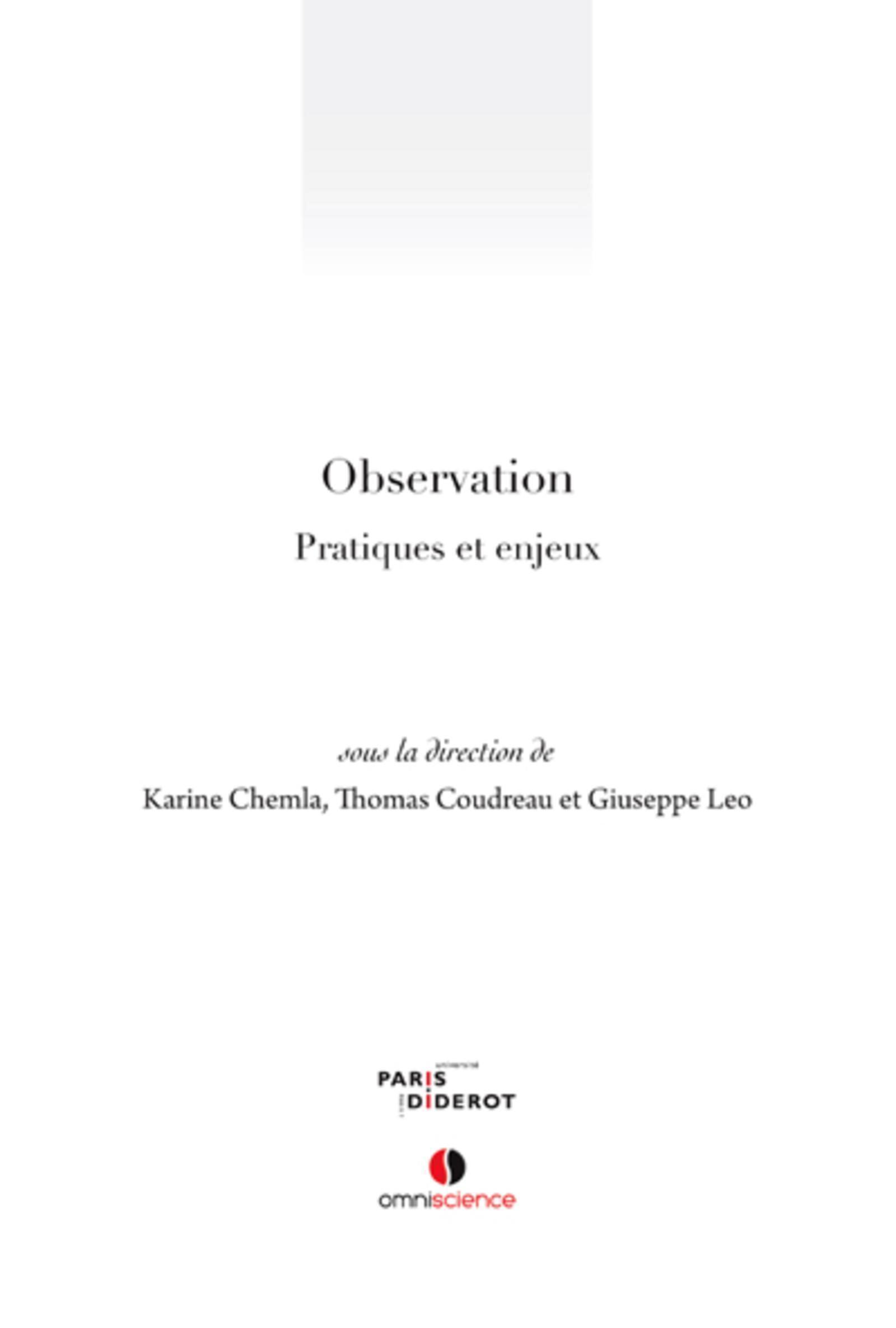 Observation, Pratiques et enjeux. (9782916097503-front-cover)