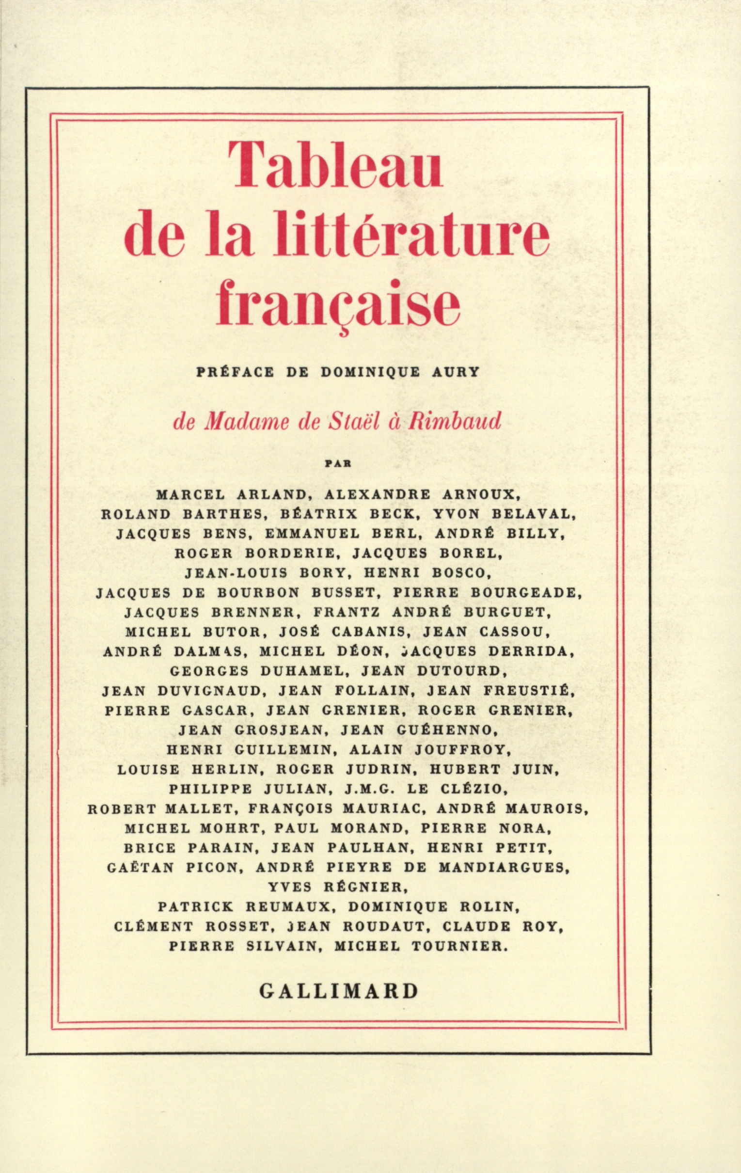 Tableau de la littérature française, De Madame de Staël à Rimbaud (9782070284412-front-cover)