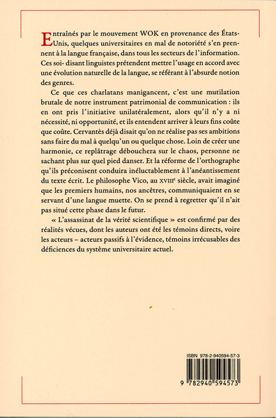 L'assassinat de la vérité scientifique dans l'université et le monde de la recherche (9782940594573-back-cover)