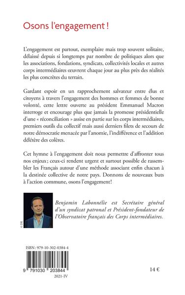 Osons l'engagement !, Lettre ouverte à Emmanuel Macron (9791030203844-back-cover)