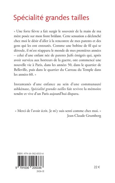 Spécialité grandes tailles, Souvenirs d'enfance (9791030205336-back-cover)