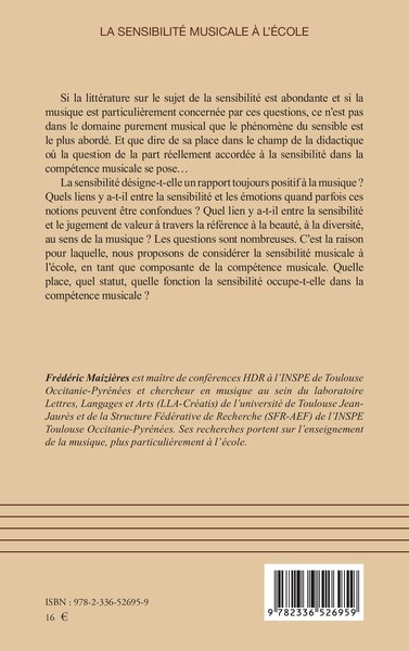 La sensibilité musicale à l’école, Composante de la compétence musicale (9782336526959-back-cover)