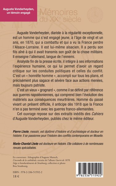 Auguste Vonderheyden, un témoin engagé, Du conflit franco-prussien de 1870 au début des années 1920 (9782336515922-back-cover)