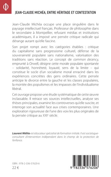Jean-Claude Michéa, entre héritage et contestation, Une anthropologie politique en tension (9782336576206-back-cover)