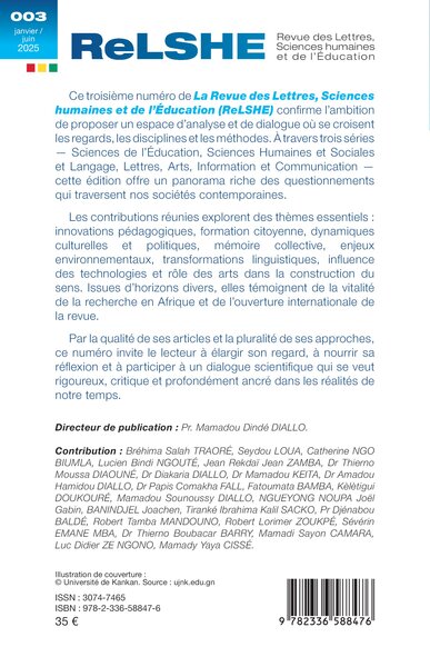Revue des Lettres, Sciences humaines et de l’Éducation N° 003, janvier - juin 2025, Revue semestrielle (9782336588476-back-cover)