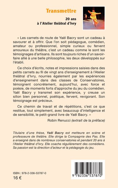 Transmettre, 20 ans à l’Atelier théâtral d’Ivry (9782336537870-back-cover)