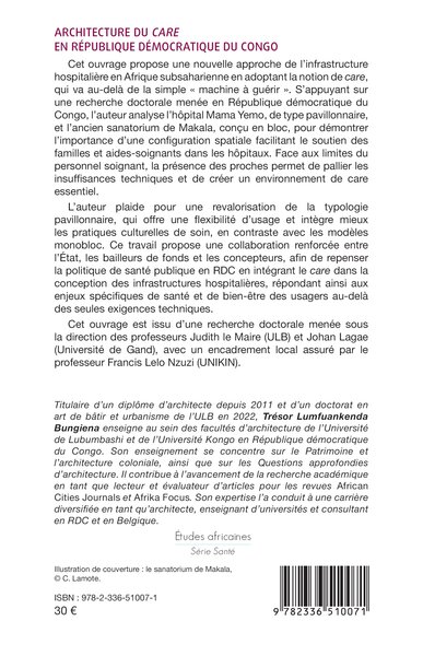 Architecture du care en République démocratique du Congo, Repenser l’infrastructure hospitalière (9782336510071-back-cover)